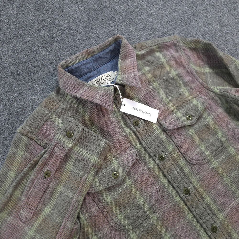 Outerknown Shirt Womens Medium Green Plaid Blanket Flannel Organic Cotton Fall